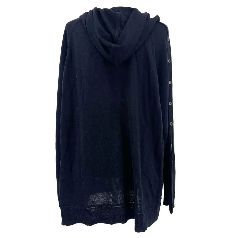 Soft Surroundings Women's 2X NWT Black Hooded‎ Button Sleeve Wool Blend Sweater
